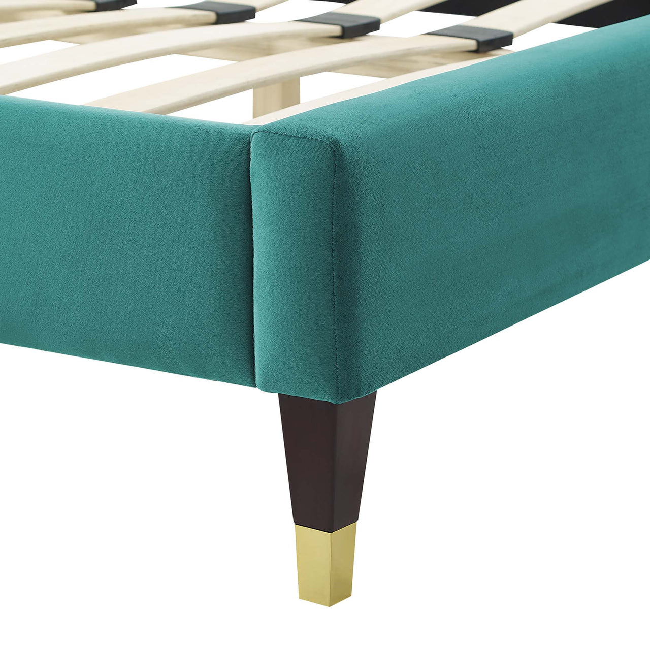 Emerelle Velvet Full Platform Bed, Teal
