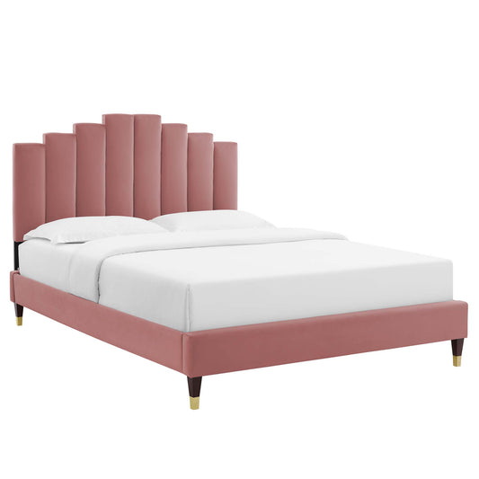 Emerelle Velvet King Platform Bed, Dusty Rose