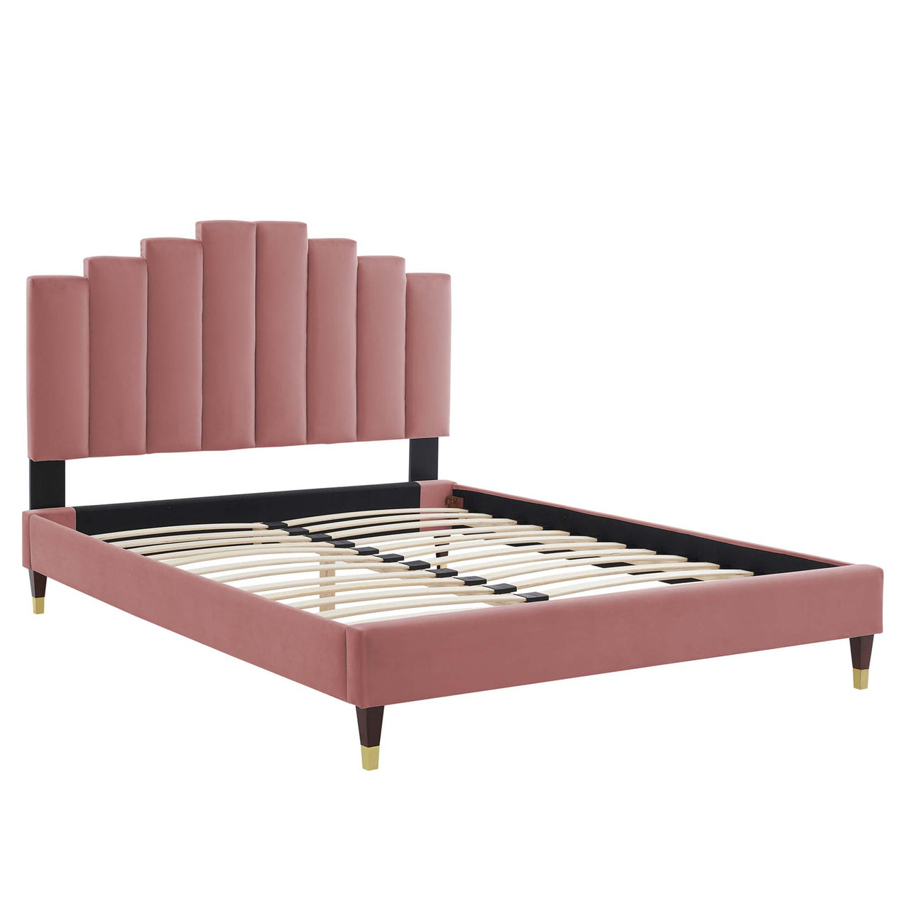 Emerelle Velvet King Platform Bed, Dusty Rose