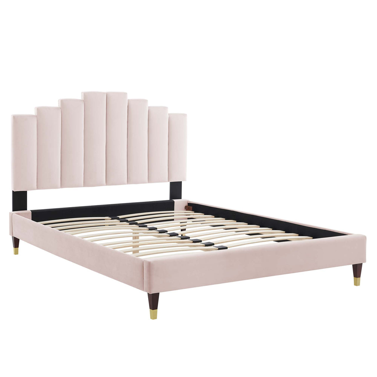 Emerelle Velvet King Platform Bed, Pink