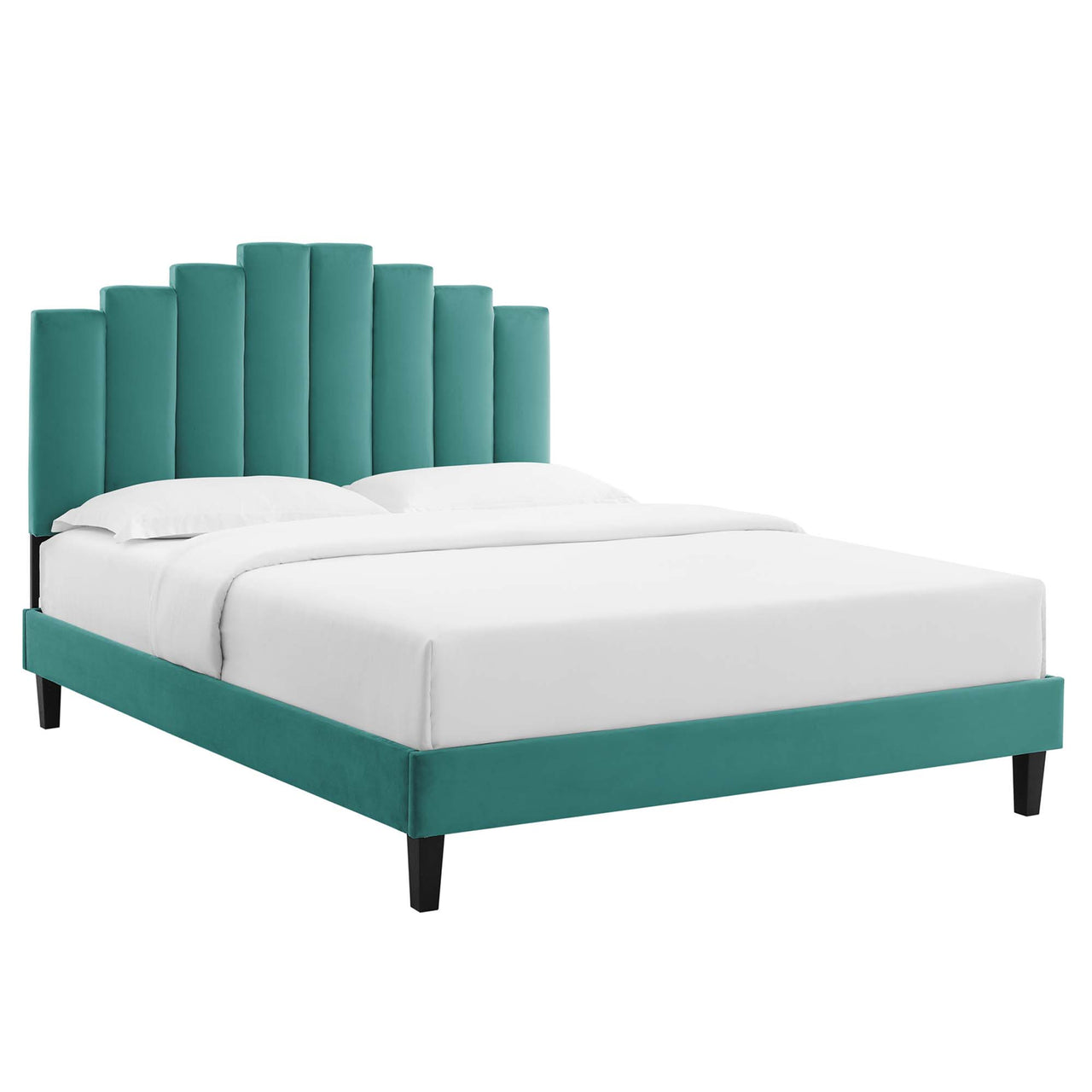 Emerelle Velvet Twin Platform Bed, Teal