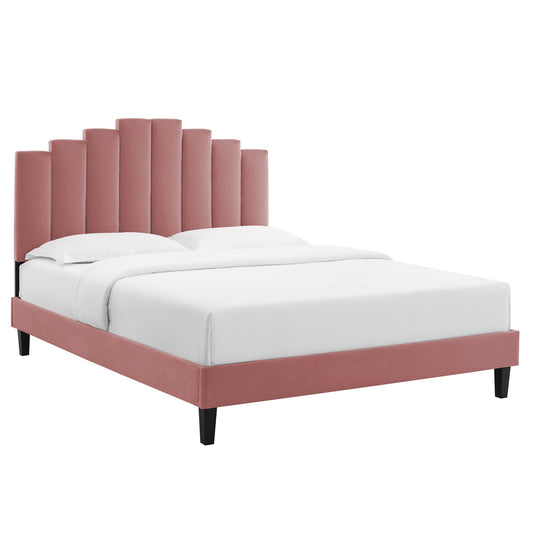 Emerelle Velvet King Platform Bed, Dusty Rose