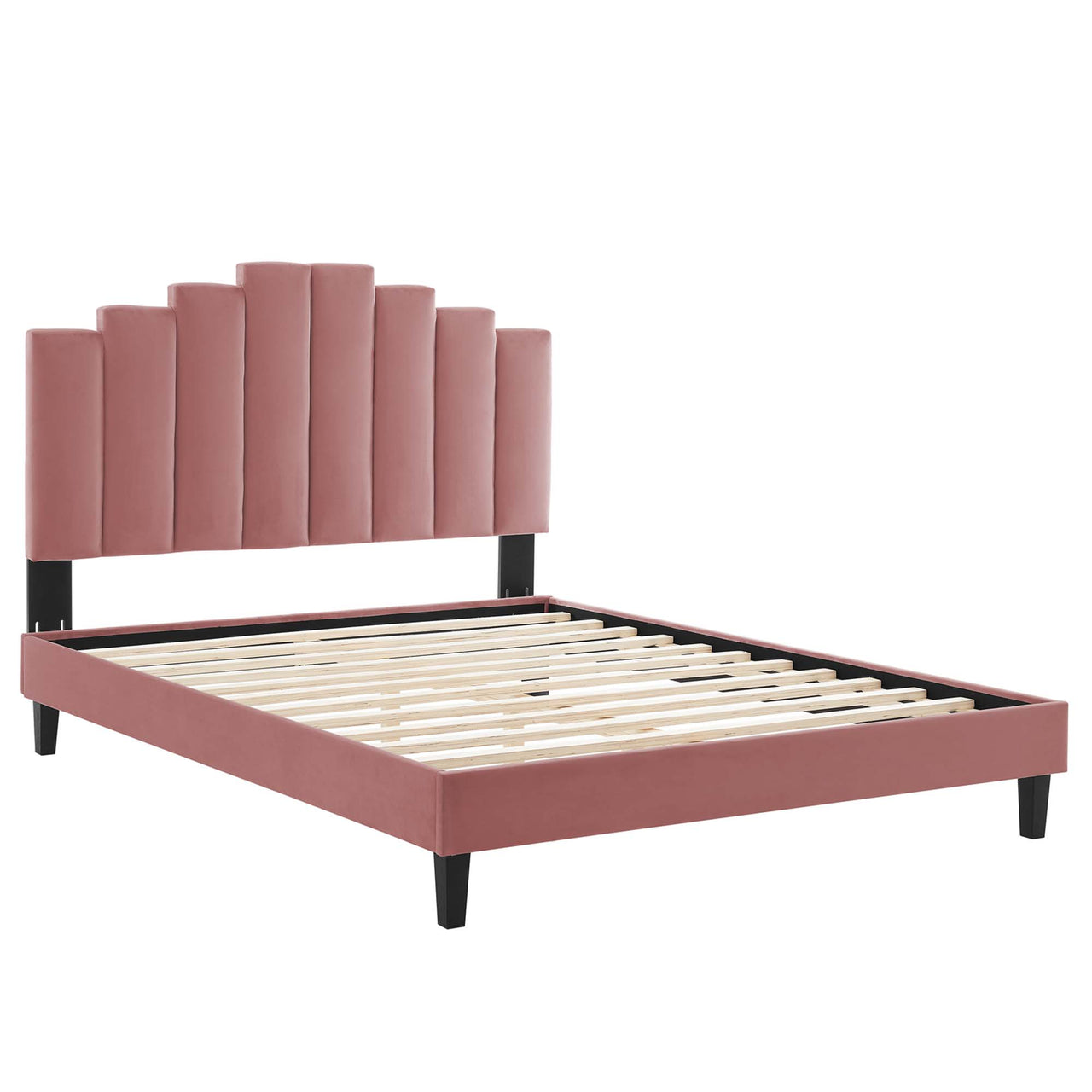 Emerelle Velvet King Platform Bed, Dusty Rose
