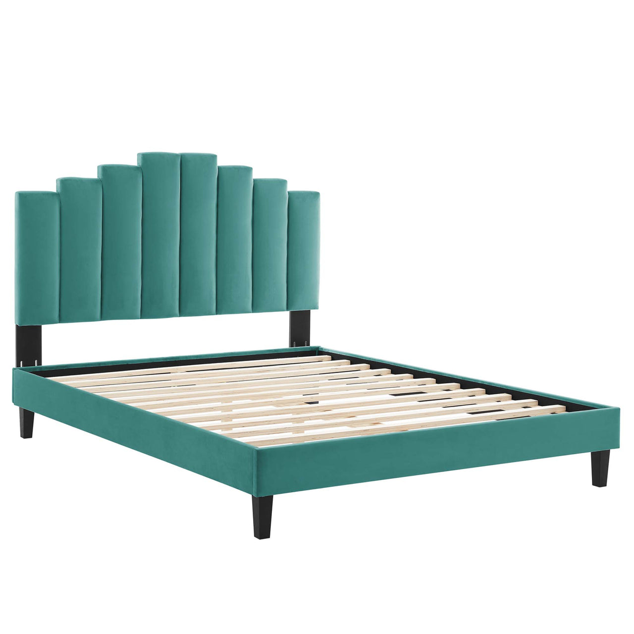 Emerelle Velvet King Platform Bed, Teal