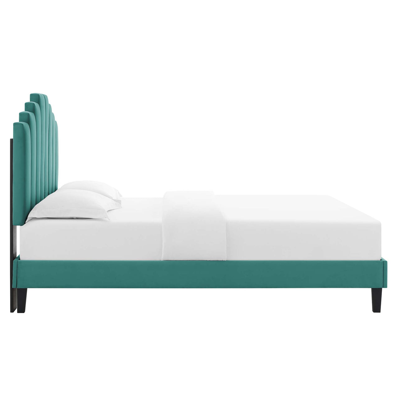 Emerelle Velvet King Platform Bed, Teal
