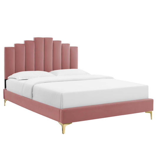 Emerelle Velvet King Platform Bed, Dusty Rose