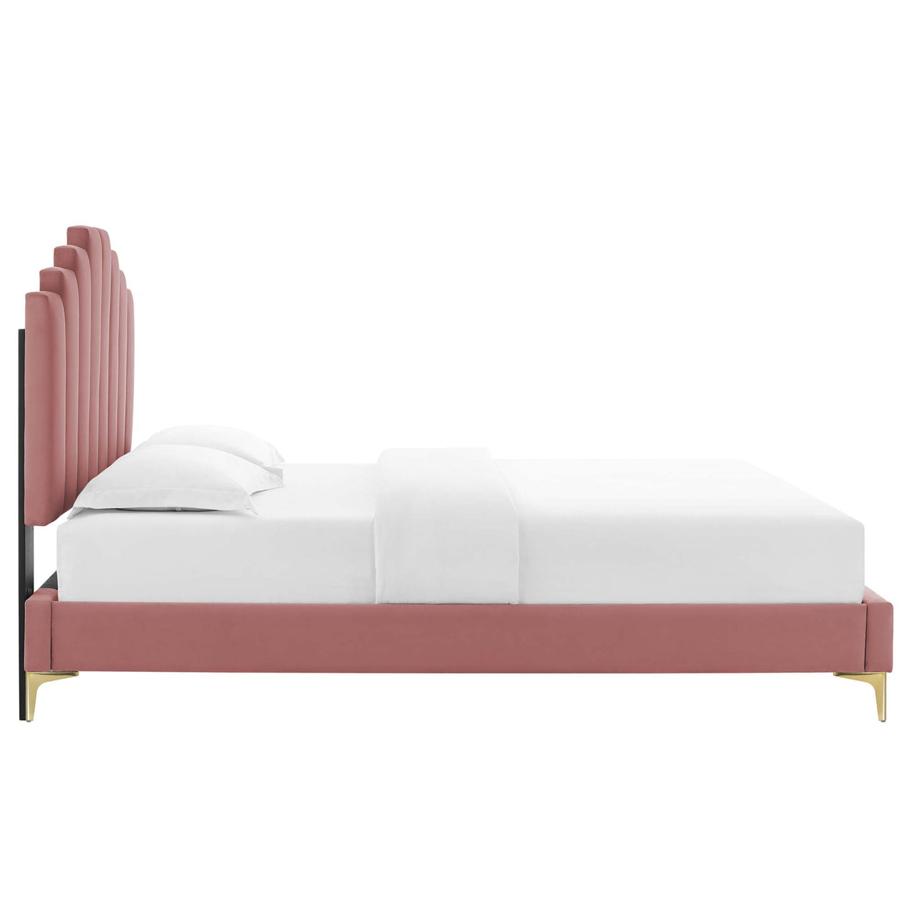 Emerelle Velvet King Platform Bed, Dusty Rose