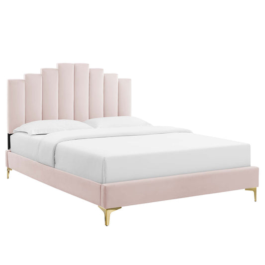 Emerelle Velvet King Platform Bed, Pink