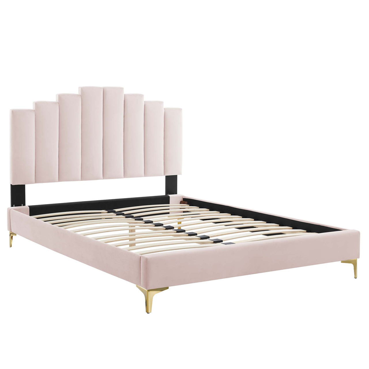 Emerelle Velvet King Platform Bed, Pink