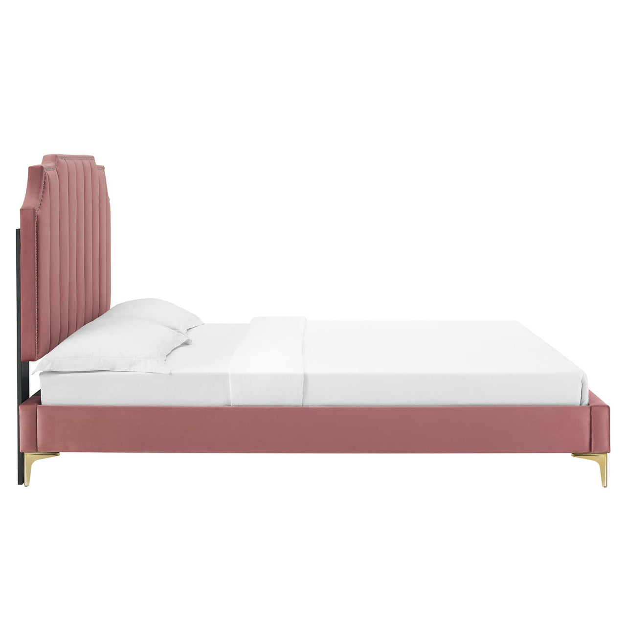 Chalette Velvet King Platform Bed, Dusty Rose & Gold