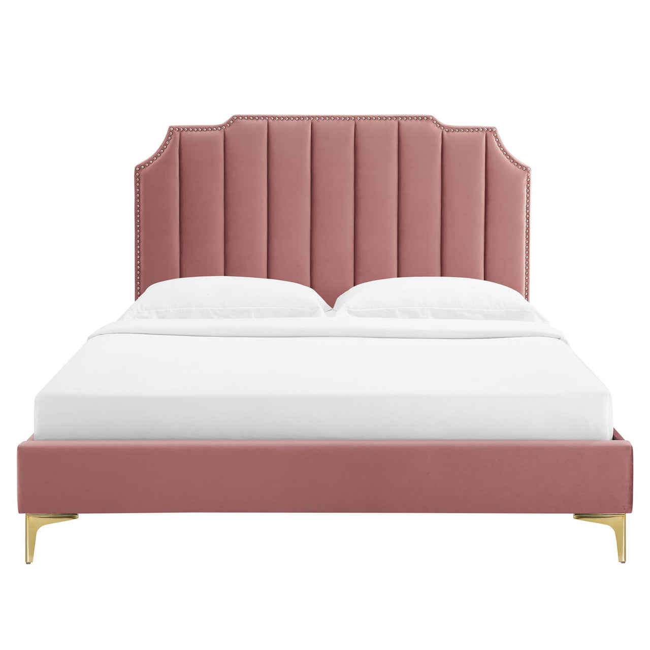 Chalette Velvet King Platform Bed, Dusty Rose & Gold