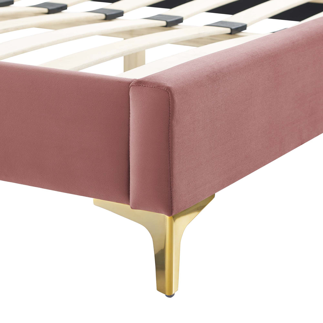 Chalette Velvet King Platform Bed, Dusty Rose & Gold