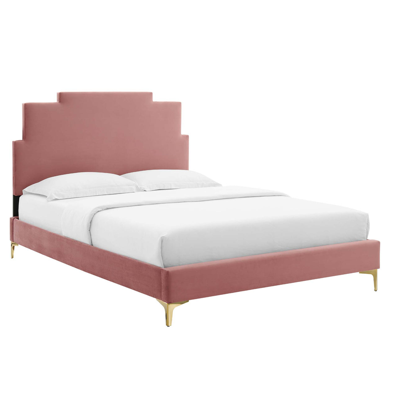 Regora Upholstered Velvet Twin Platform Bed, Dusty Rose
