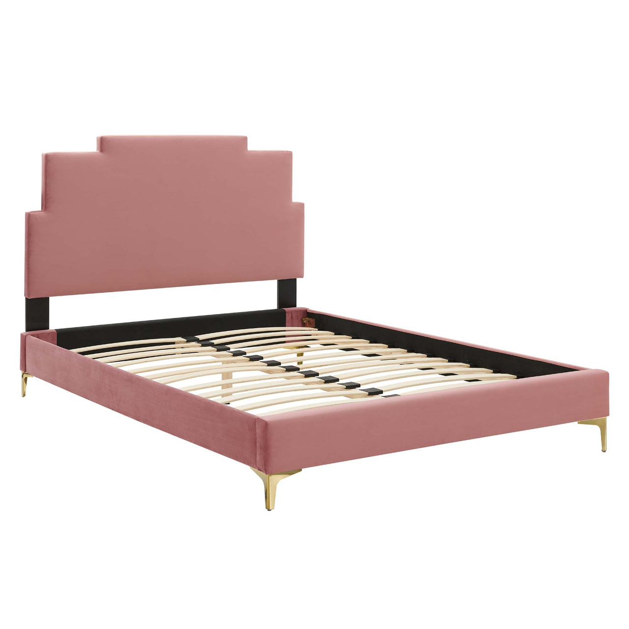 Regora Upholstered Velvet Twin Platform Bed, Dusty Rose