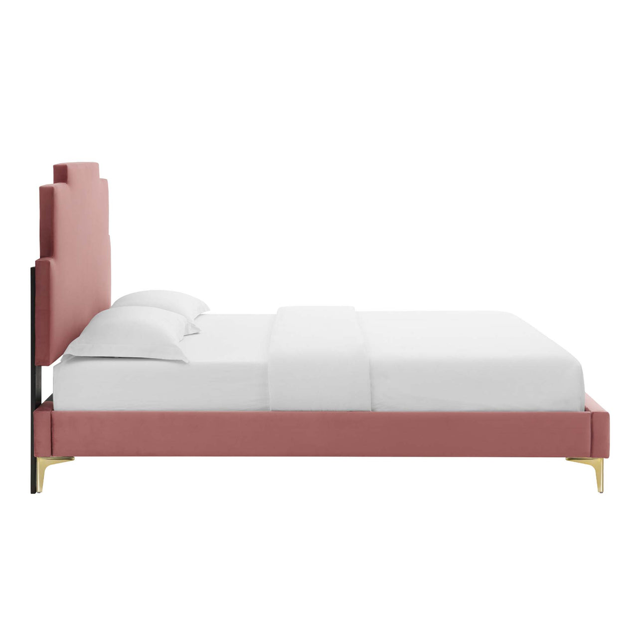Regora Upholstered Velvet Twin Platform Bed, Dusty Rose