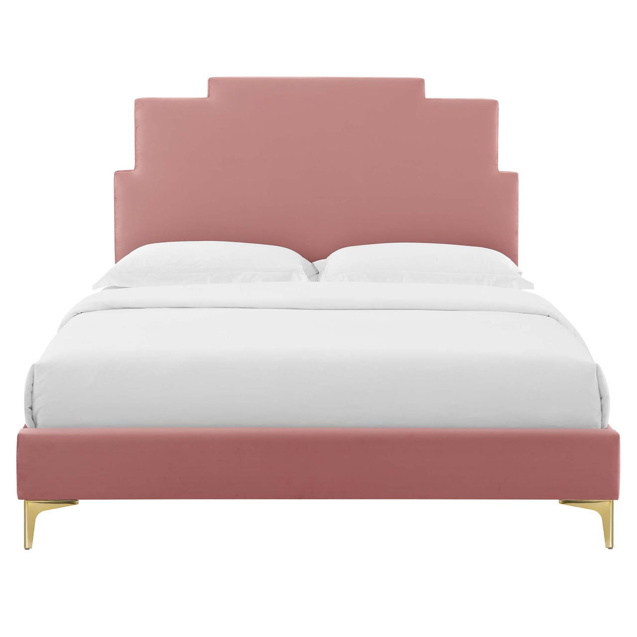 Regora Upholstered Velvet Twin Platform Bed, Dusty Rose