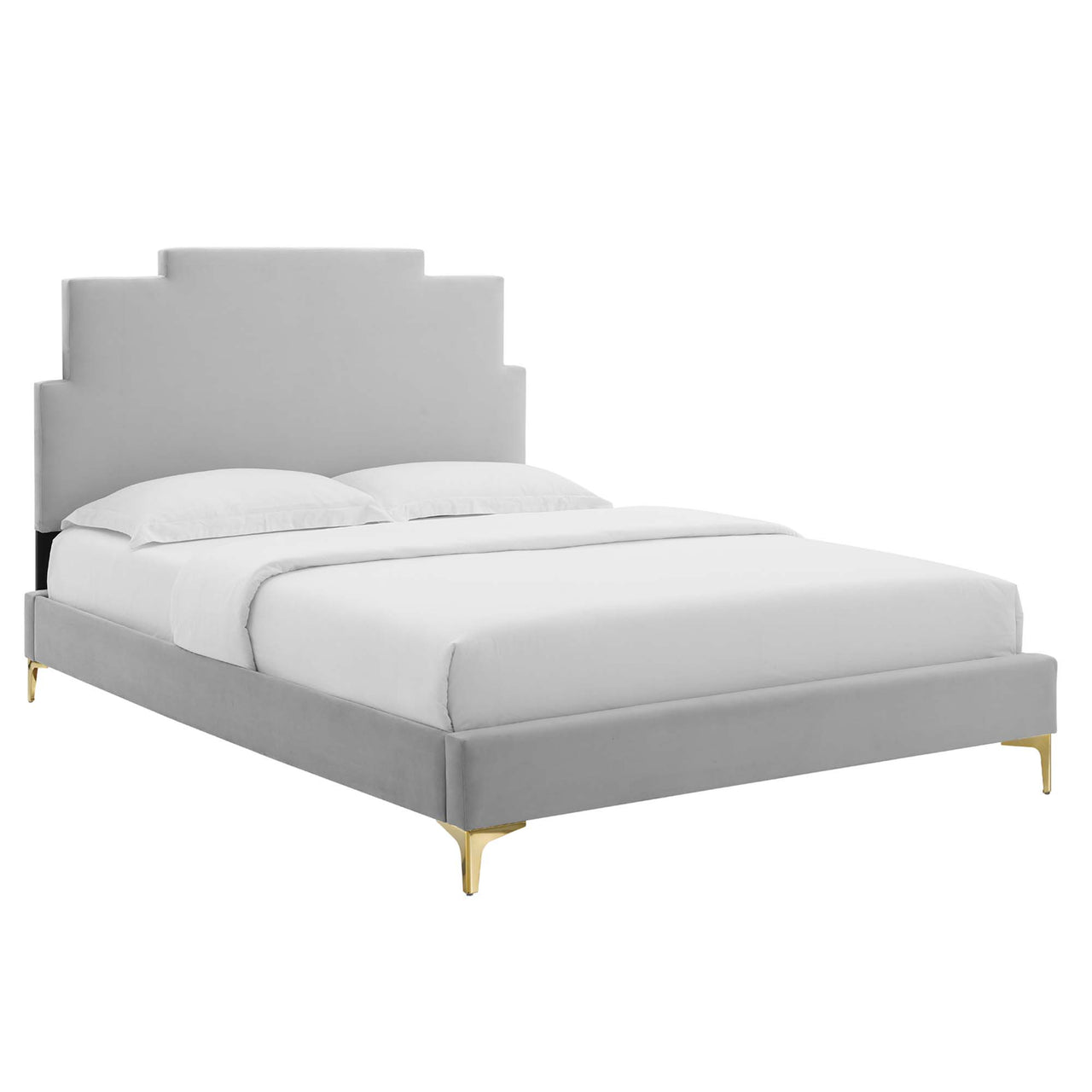 Regora Upholstered Velvet Twin Platform Bed, Light Gray