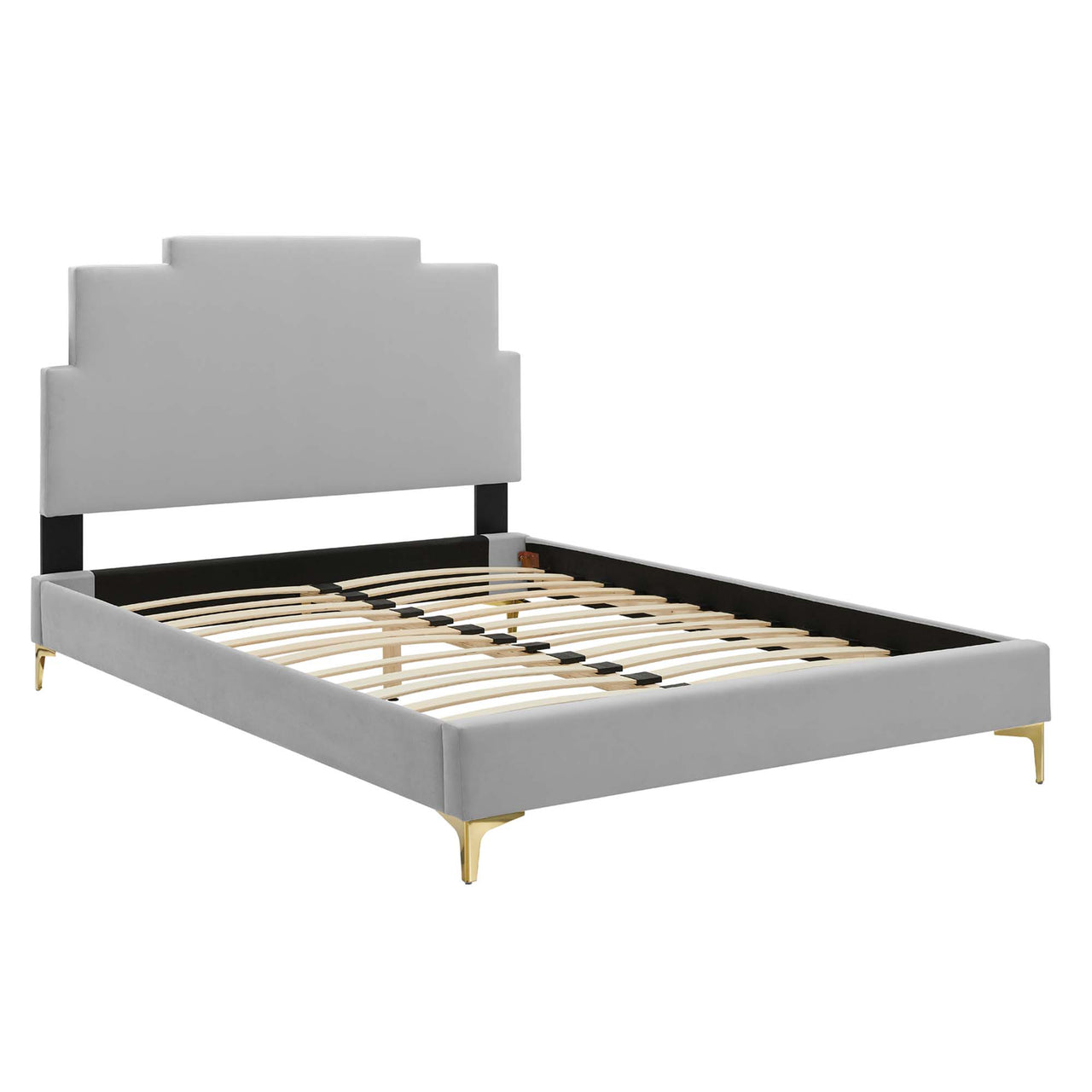 Regora Upholstered Velvet Twin Platform Bed, Light Gray