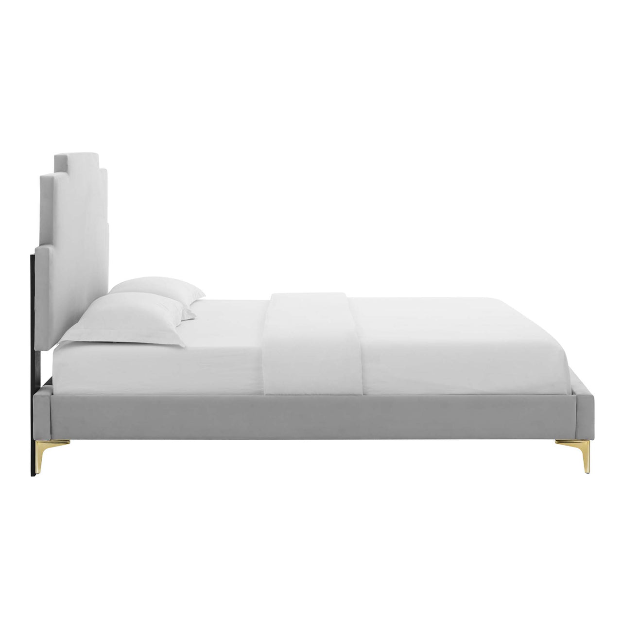 Regora Upholstered Velvet Twin Platform Bed, Light Gray