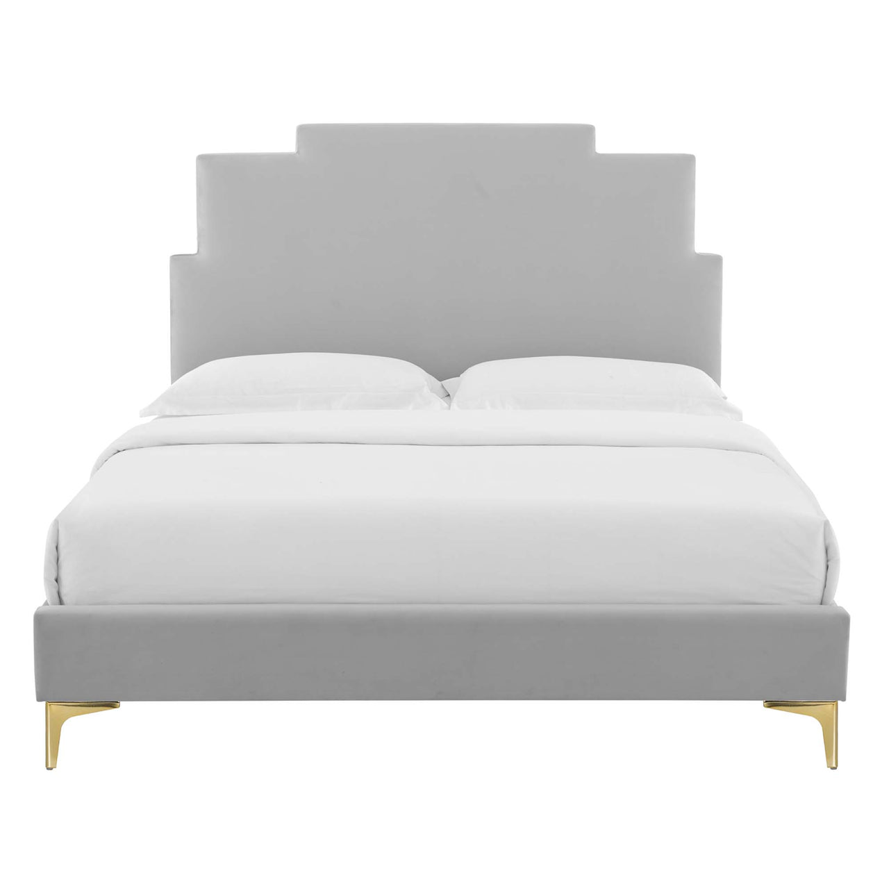 Regora Upholstered Velvet Twin Platform Bed, Light Gray
