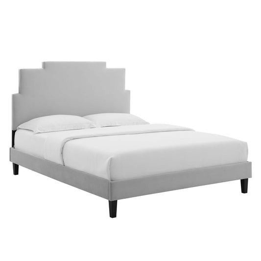 Regora Upholstered Velvet Twin Platform Bed, Light Gray
