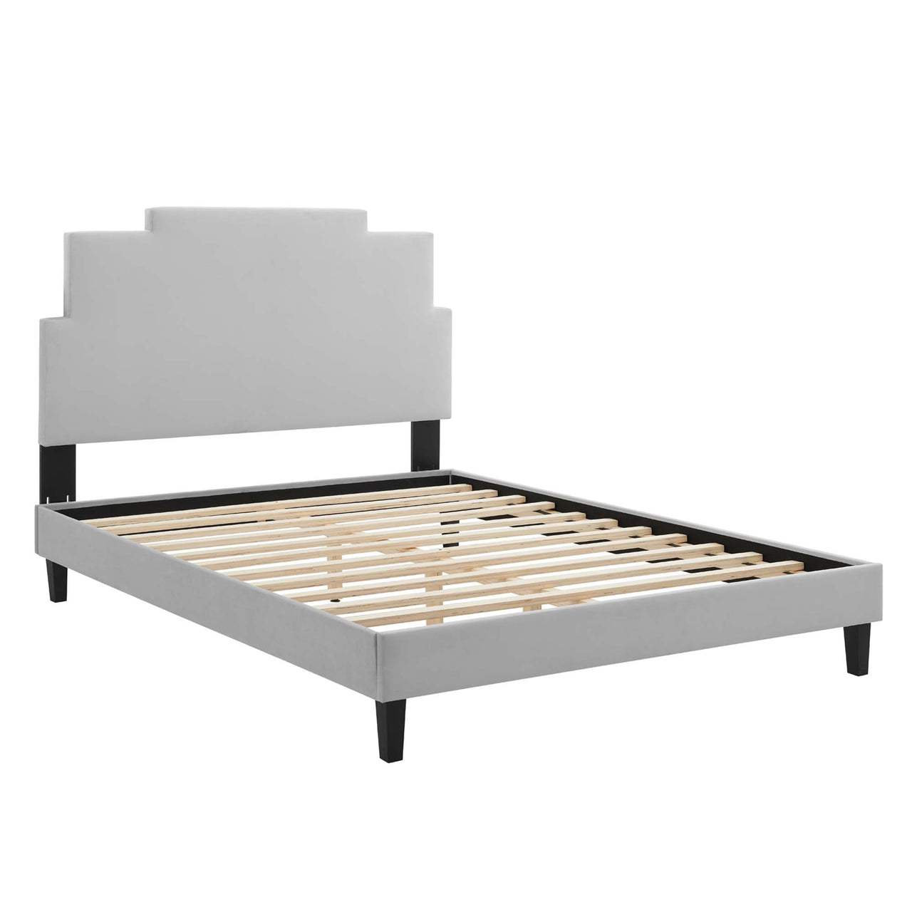 Regora Upholstered Velvet Twin Platform Bed, Light Gray