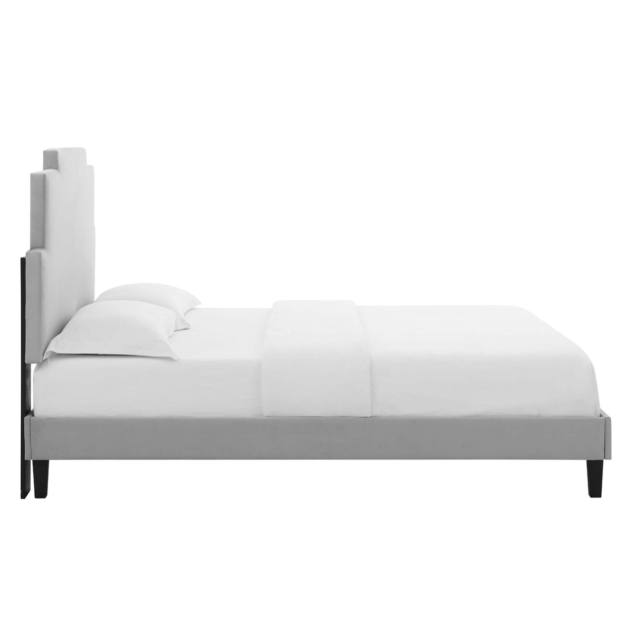 Regora Upholstered Velvet Twin Platform Bed, Light Gray