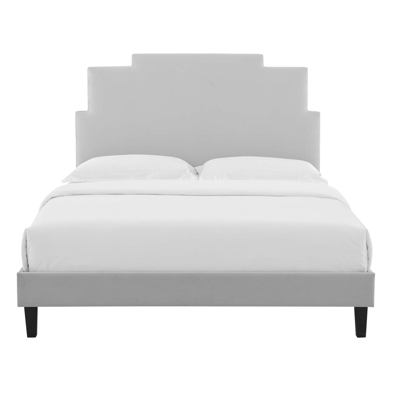 Regora Upholstered Velvet Twin Platform Bed, Light Gray