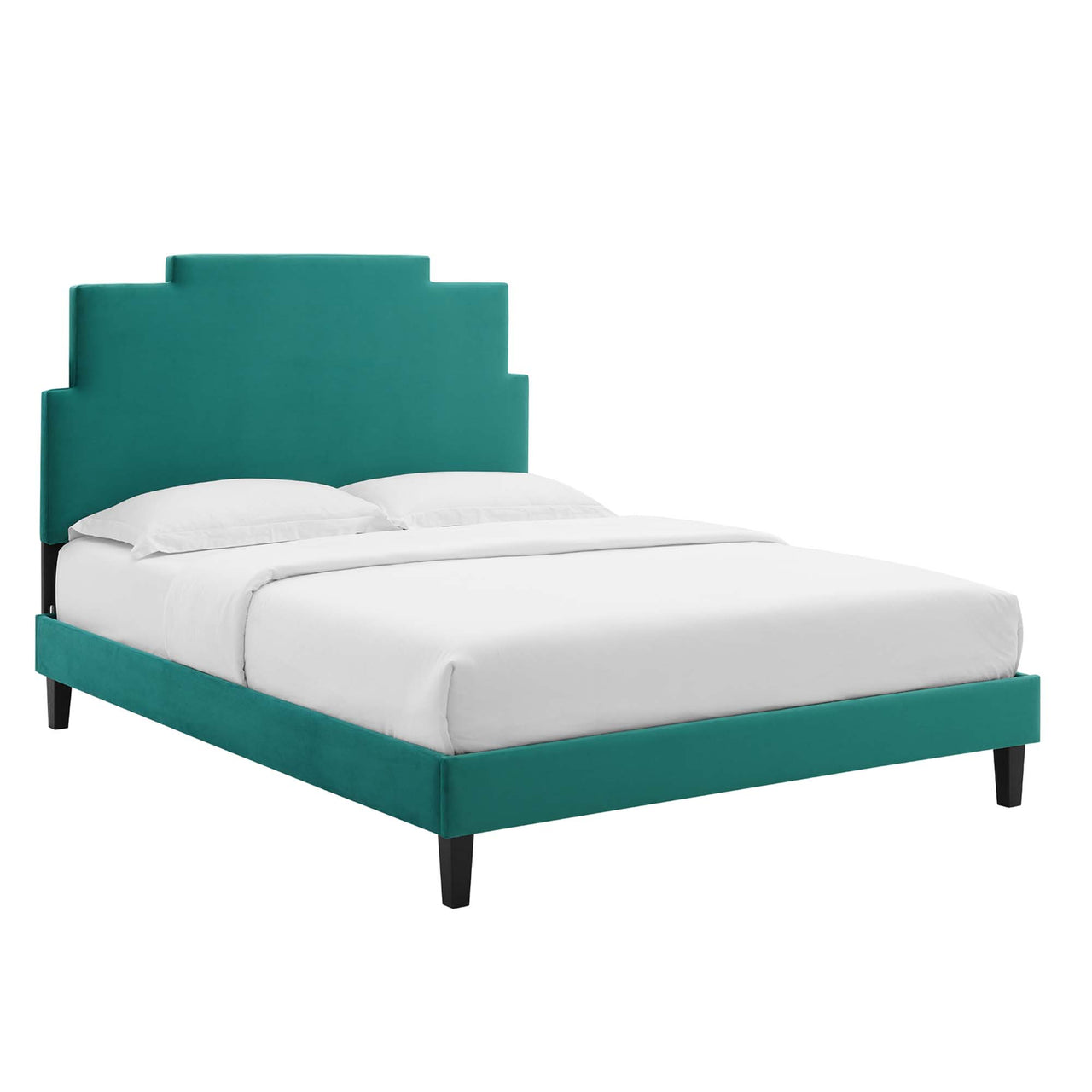 Regora Upholstered Velvet Twin Platform Bed, Teal