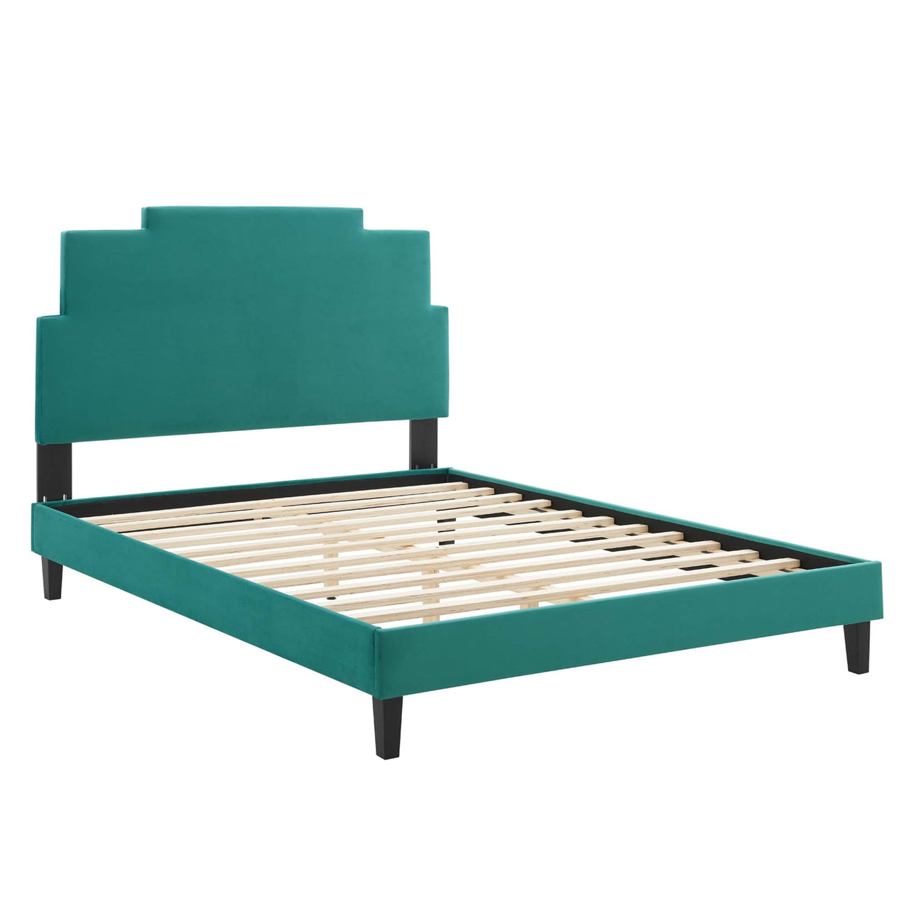 Regora Upholstered Velvet Twin Platform Bed, Teal