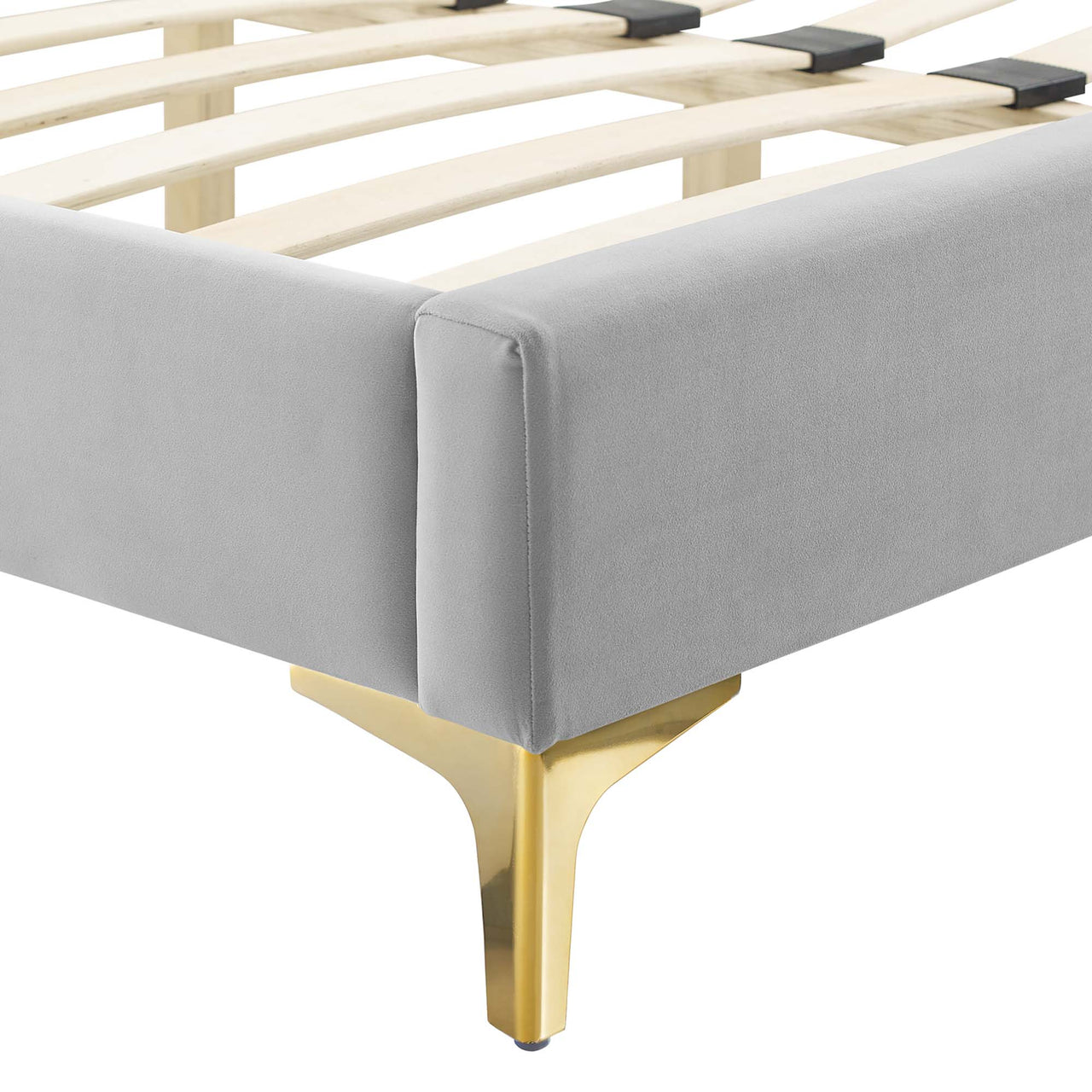 Archway Upholstered Velvet Twin Platform Bed, Light Gray