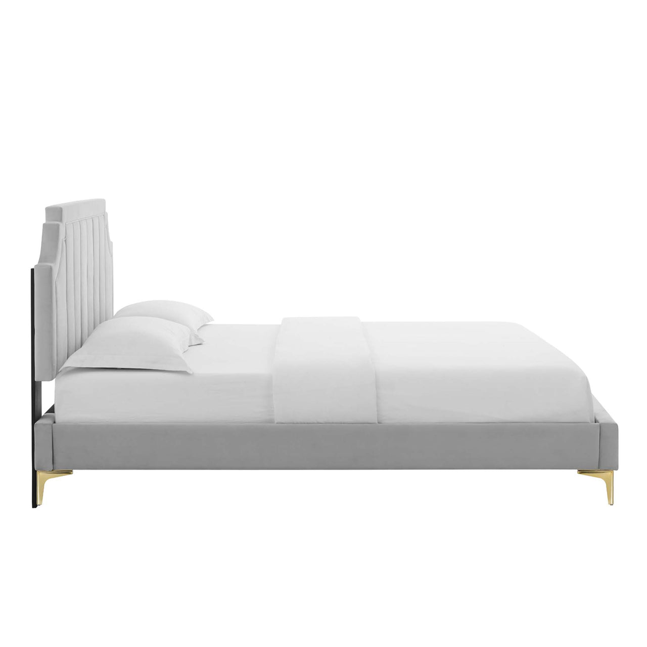 Archway Upholstered Velvet Twin Platform Bed, Light Gray
