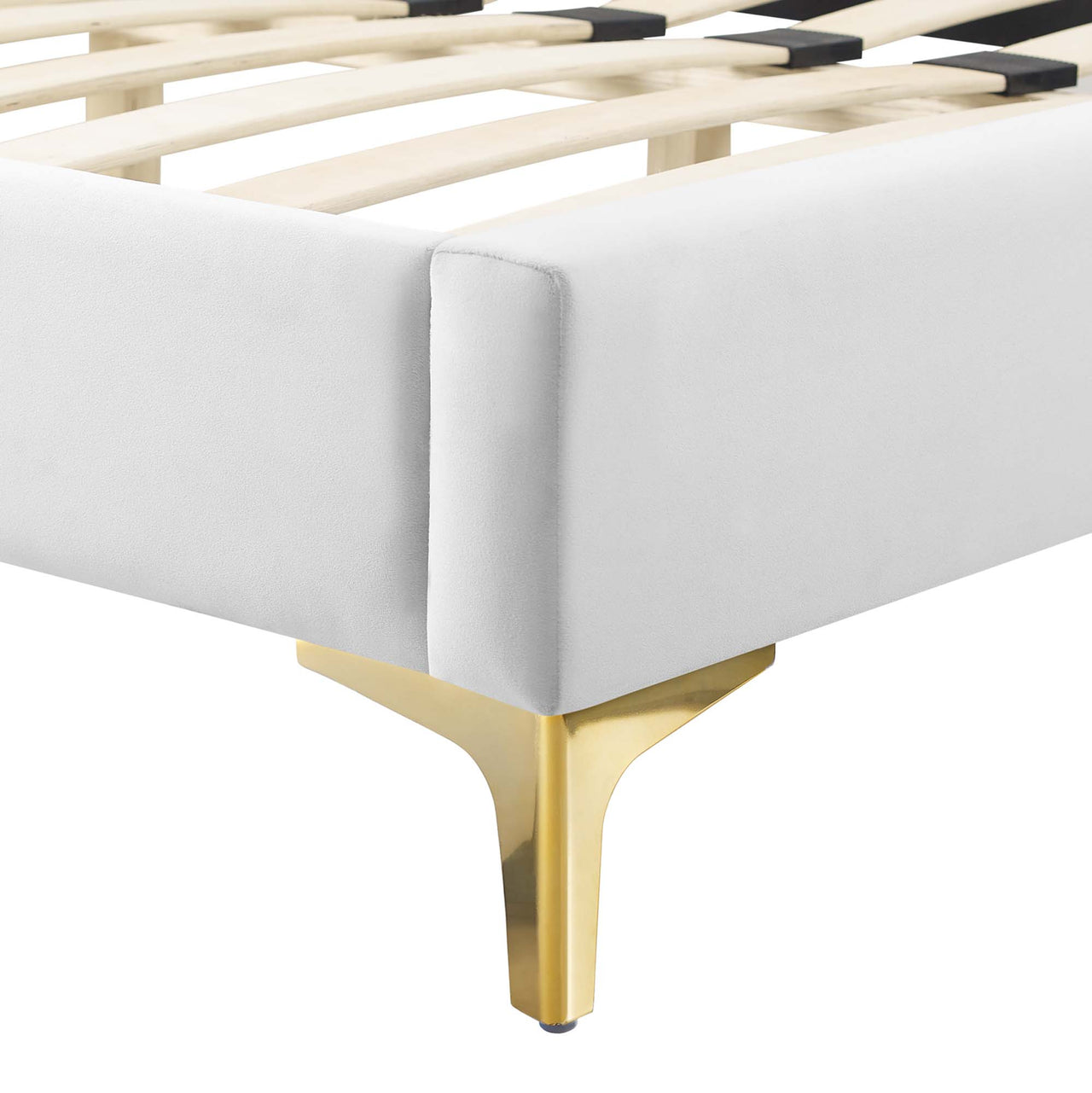 Archway Upholstered Velvet Full Platform Bed, White