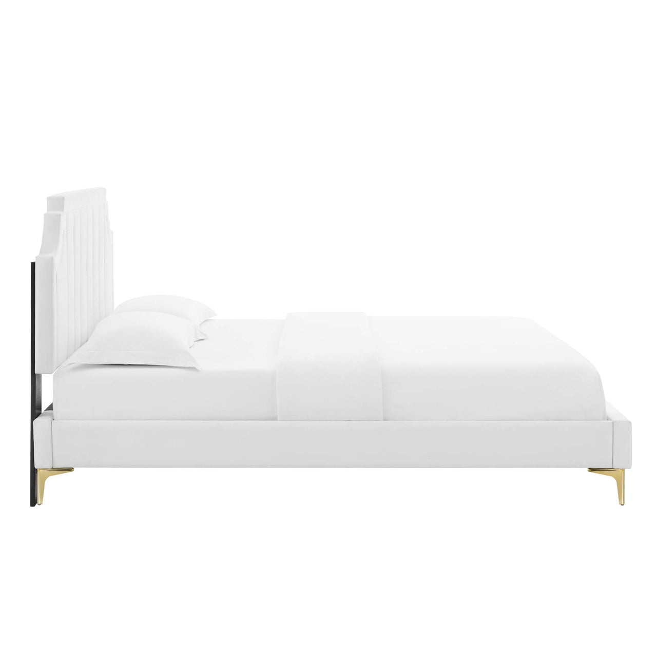 Archway Upholstered Velvet Full Platform Bed, White