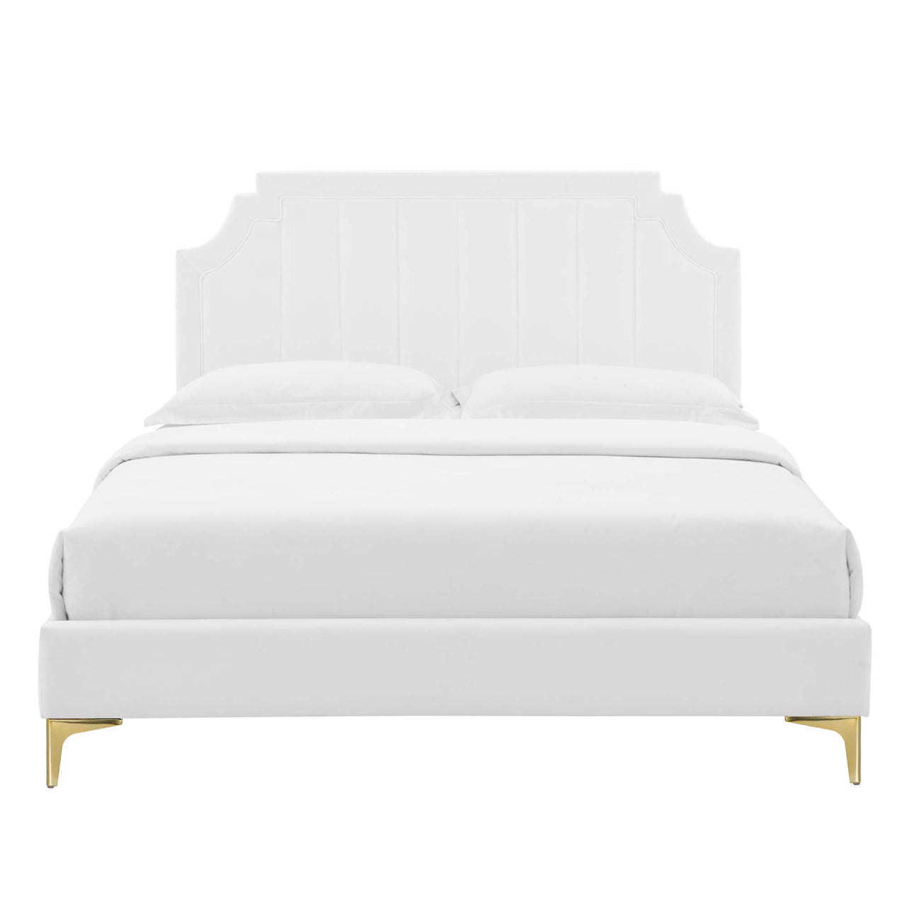 Archway Upholstered Velvet Full Platform Bed, White