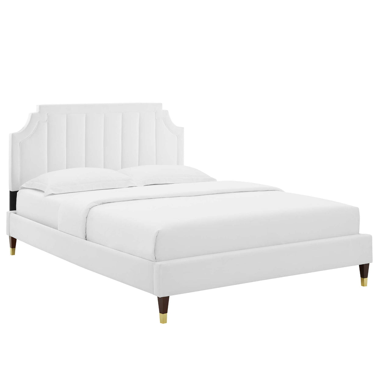 Archway Upholstered Velvet Full Platform Bed, White
