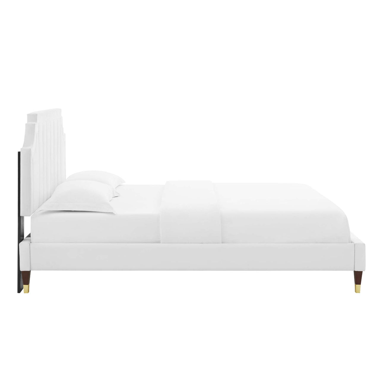 Archway Upholstered Velvet Full Platform Bed, White
