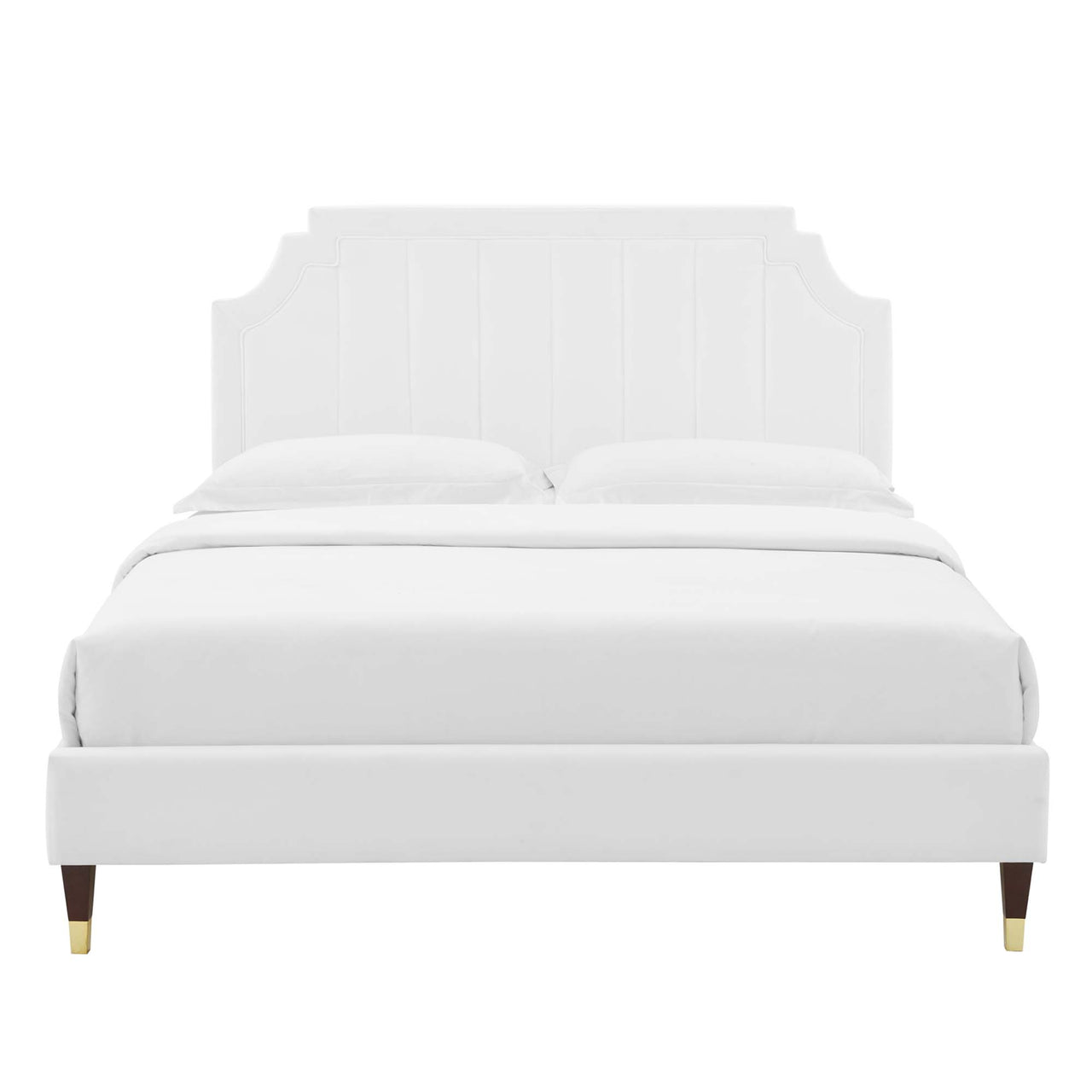 Archway Upholstered Velvet Full Platform Bed, White