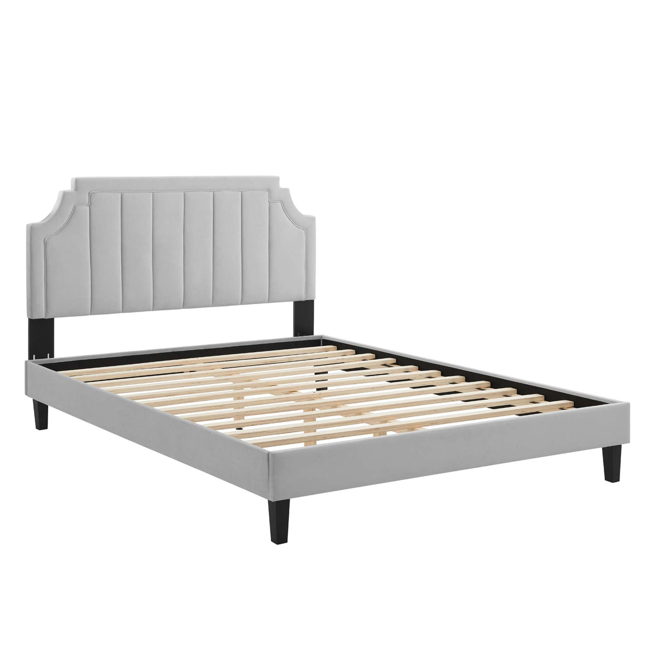 Archway Upholstered Velvet Full Platform Bed, Light Gray