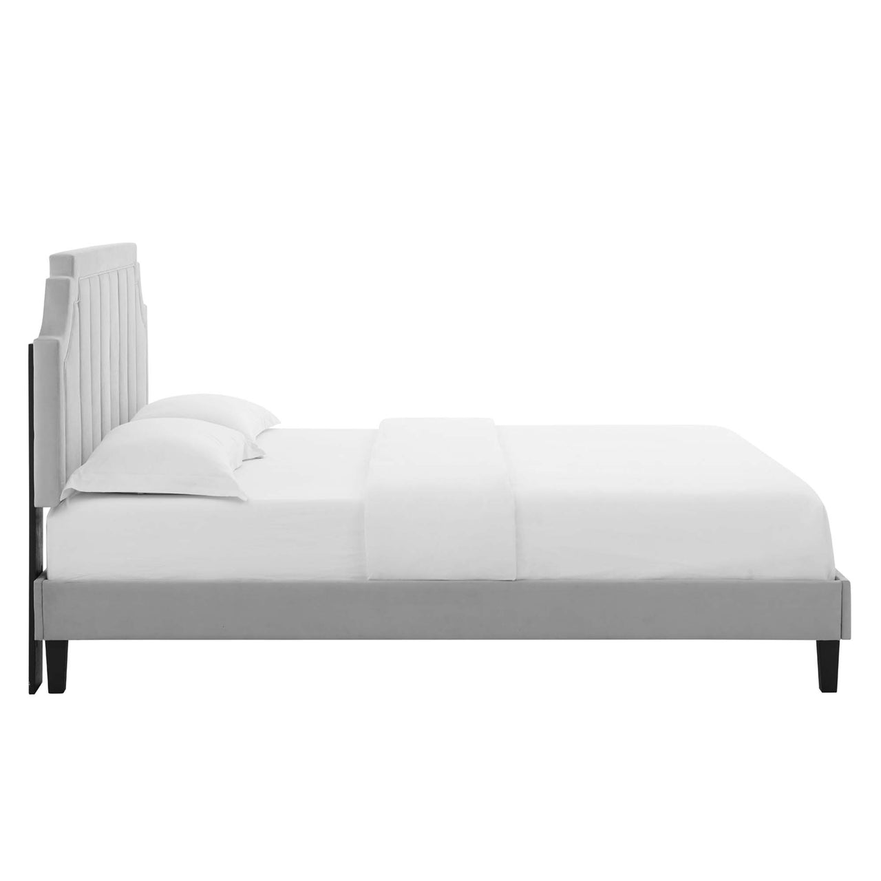 Archway Upholstered Velvet Full Platform Bed, Light Gray