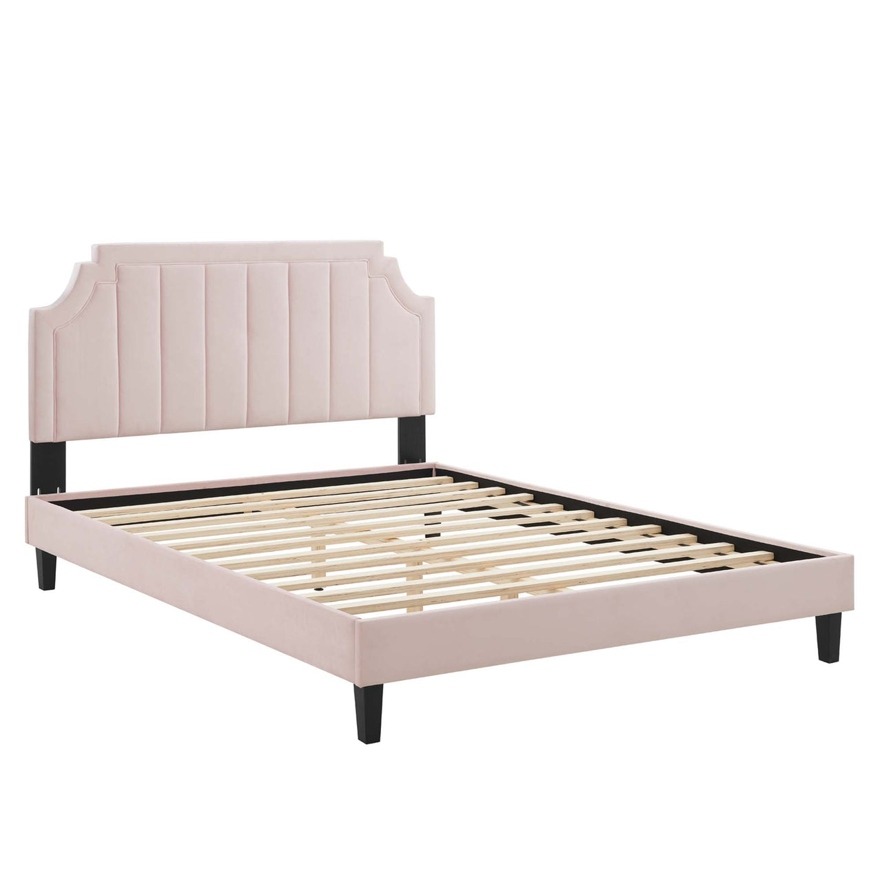 Archway Upholstered Velvet Full Platform Bed, Pink