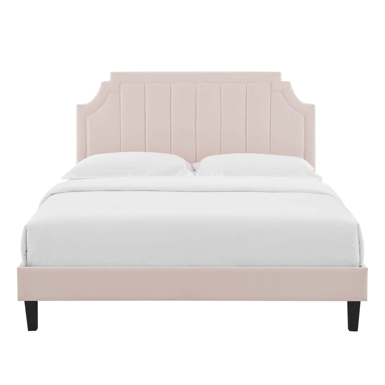 Archway Upholstered Velvet Full Platform Bed, Pink