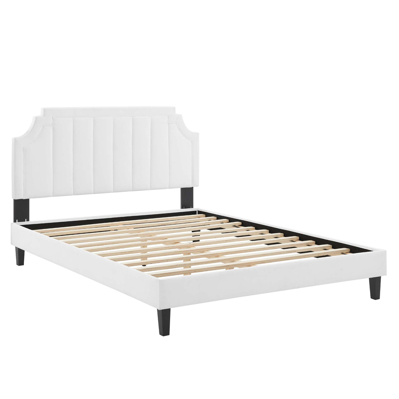 Archway Upholstered Velvet Full Platform Bed, White