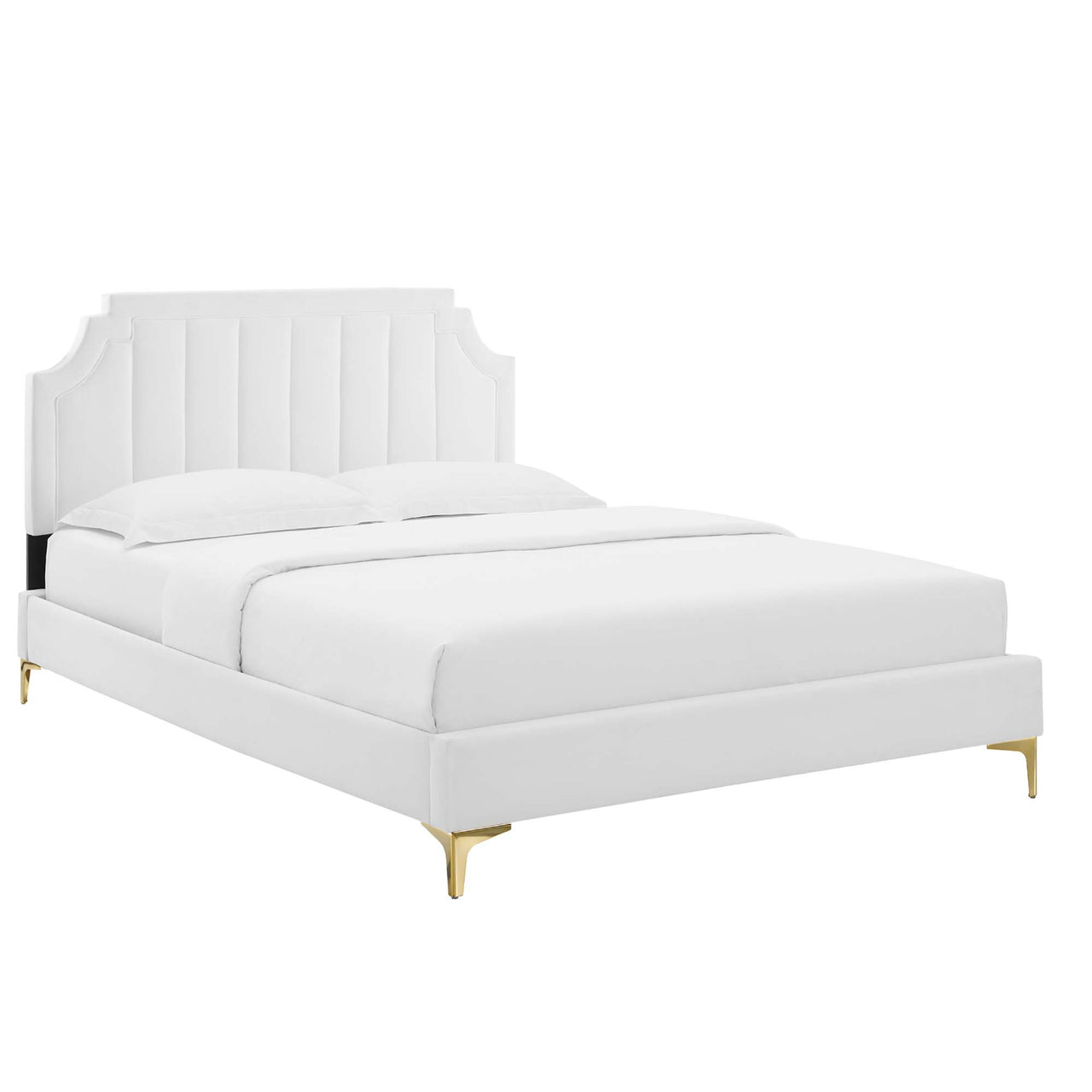 Archway Upholstered Velvet King Platform Bed, White