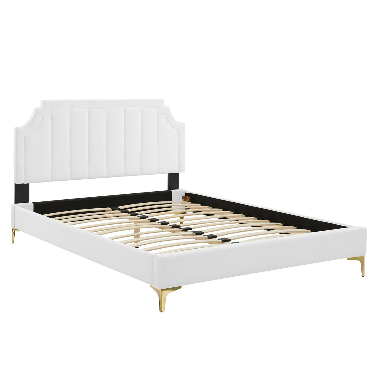 Archway Upholstered Velvet King Platform Bed, White