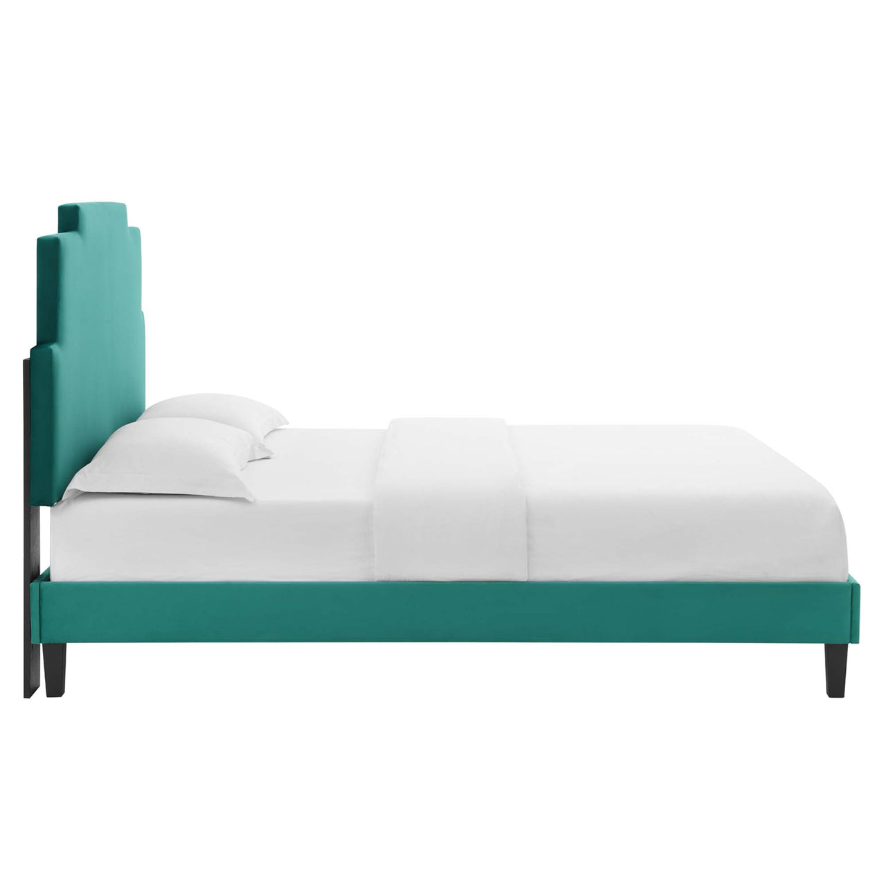 Regora Upholstered Velvet Full Platform Bed, Teal