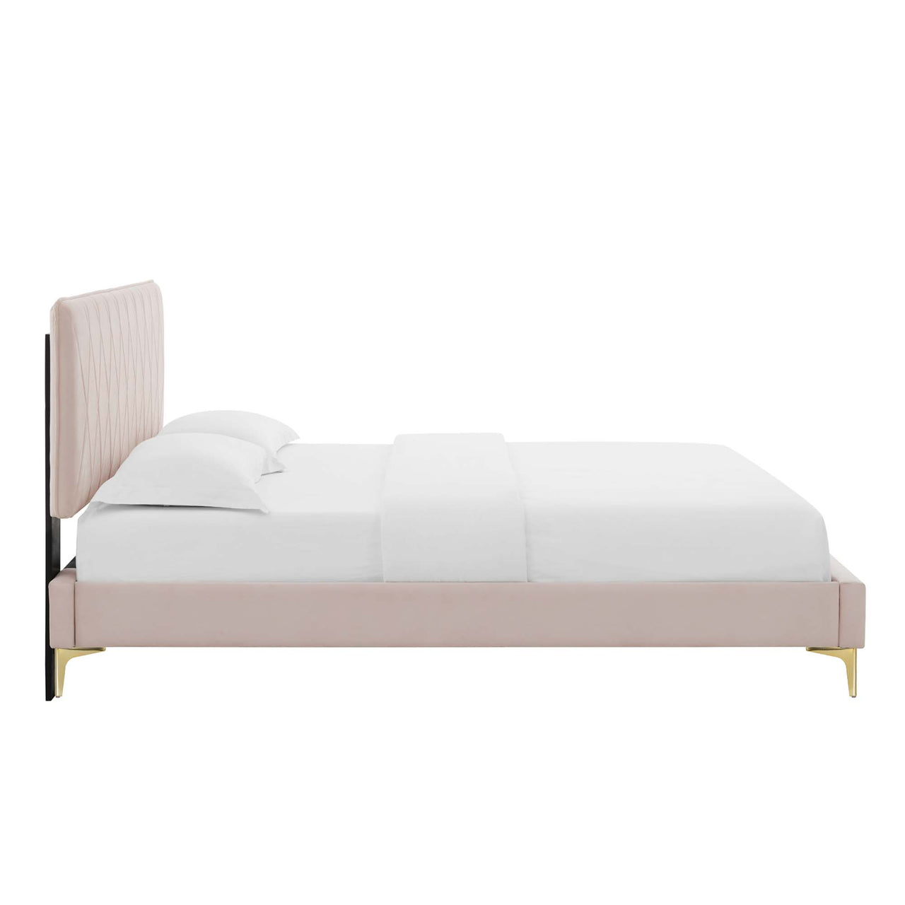 Diamond Upholstered Velvet King Platform Bed, Pink & Gold