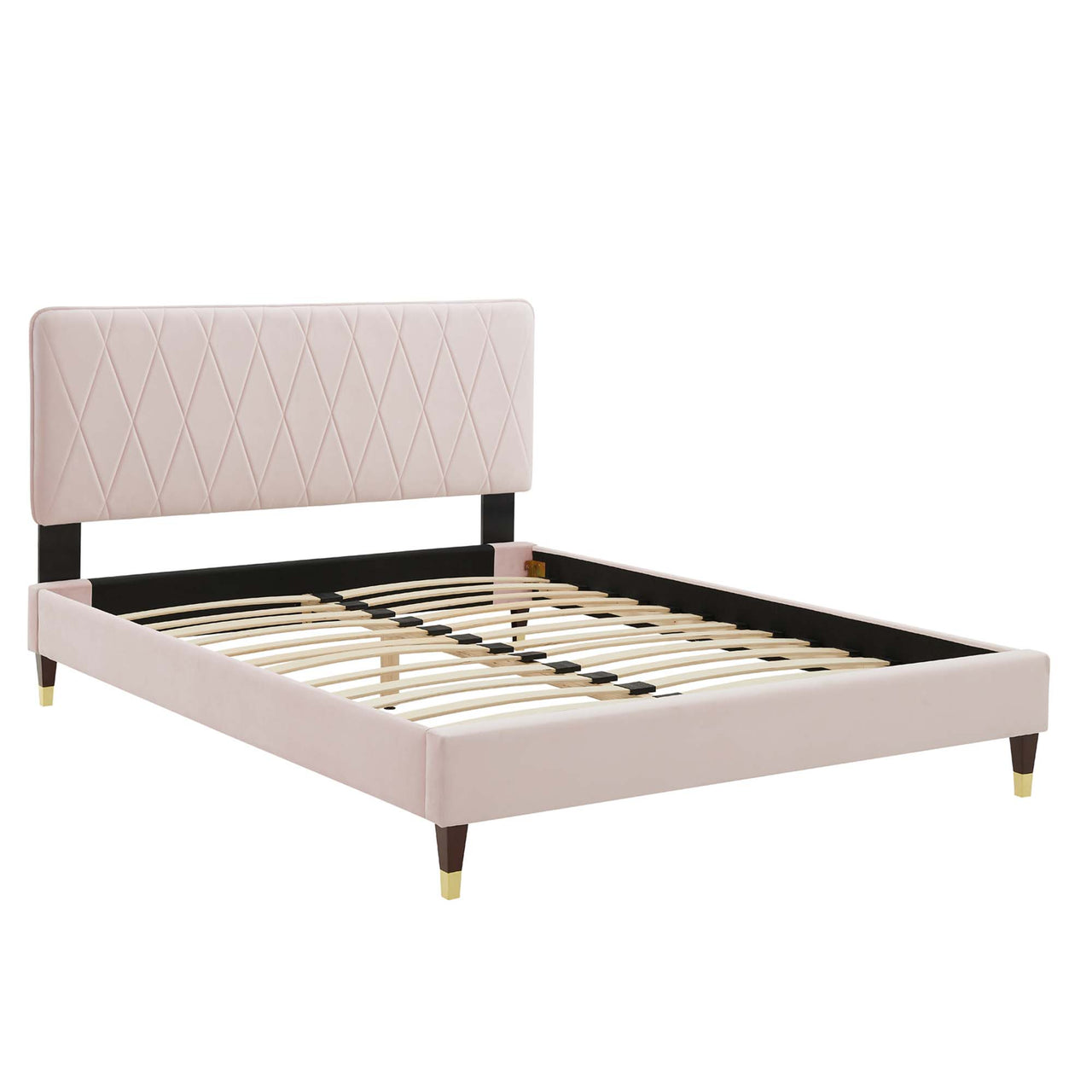 Diamond Upholstered Velvet King Platform Bed, Pink