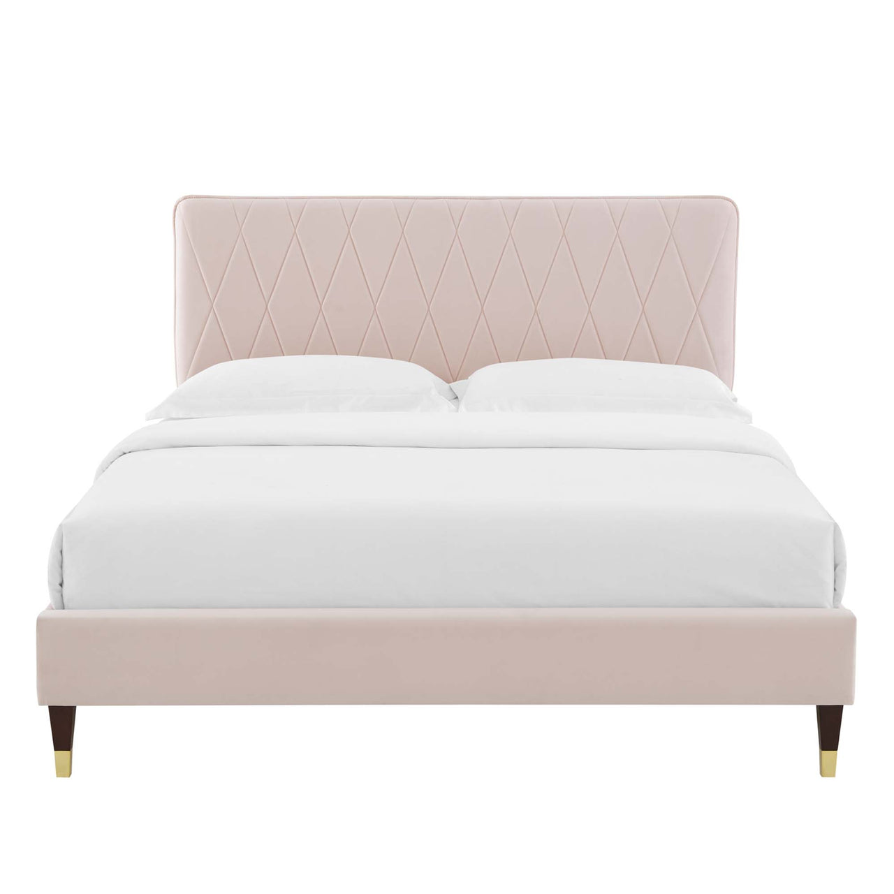Diamond Upholstered Velvet King Platform Bed, Pink