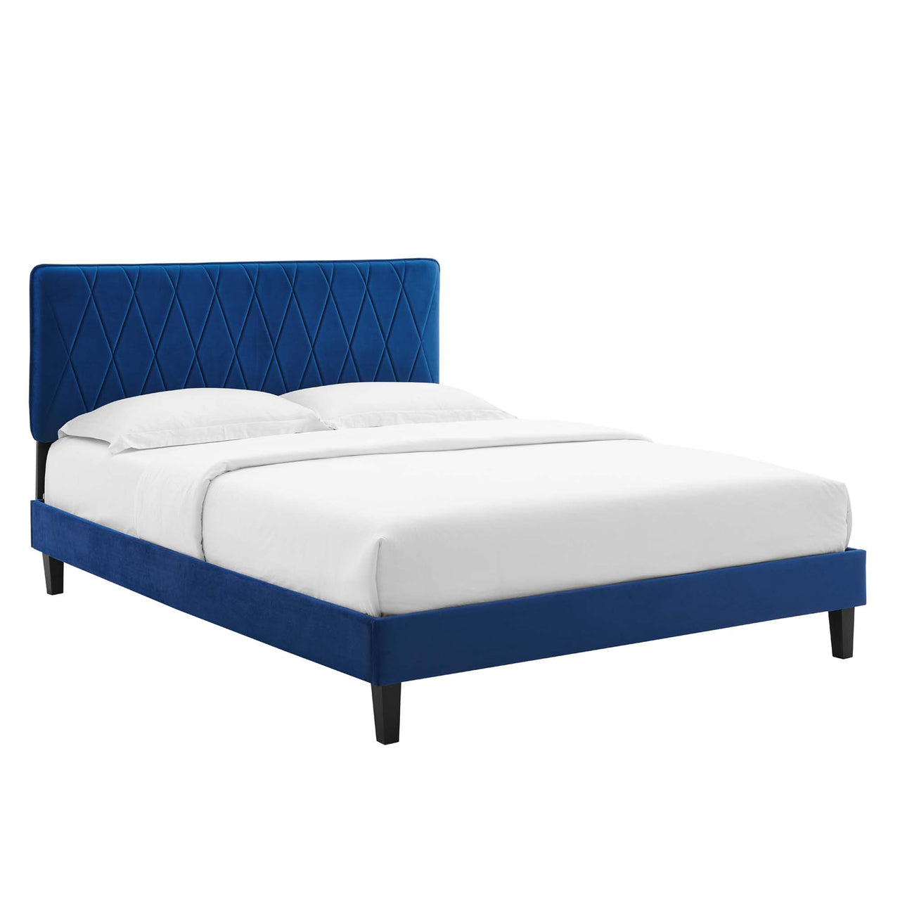 Diamond Upholstered Velvet King Platform Bed, Navy & Black